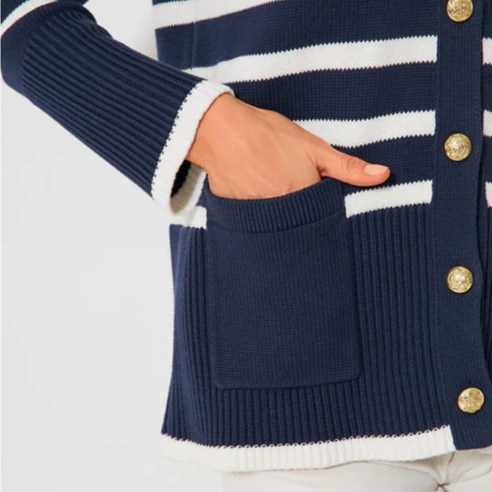 Tuckernuck - Navy & White Striped Kerry Long Cotton Cardigan S - Picture 9 of 9